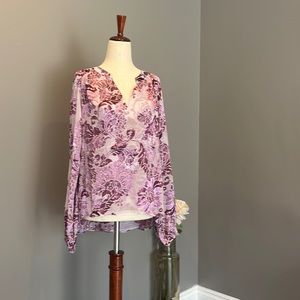White House Black Market sheer top with purple floral